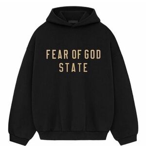 Fear of God Black Hoodie with Gold Text